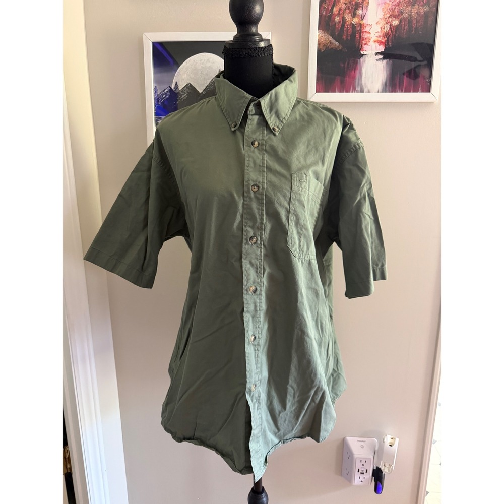 Wrangler Authentics Mens XL Olive Green Short Sleeve Button Down Cotton Shirt